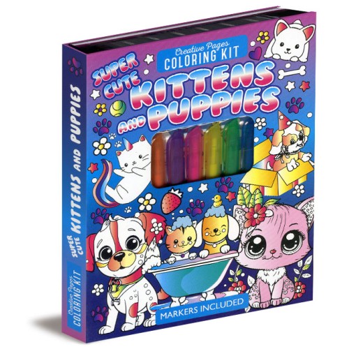 Creative Pages Coloring Kit: Super Cute Kittens and Puppies